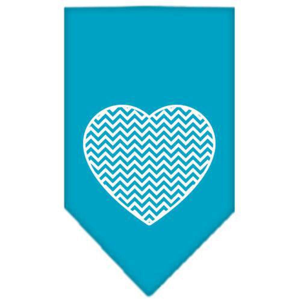 Pet and Dog Bandana Screen Printed, "Chevron Heart" Turquoise Small