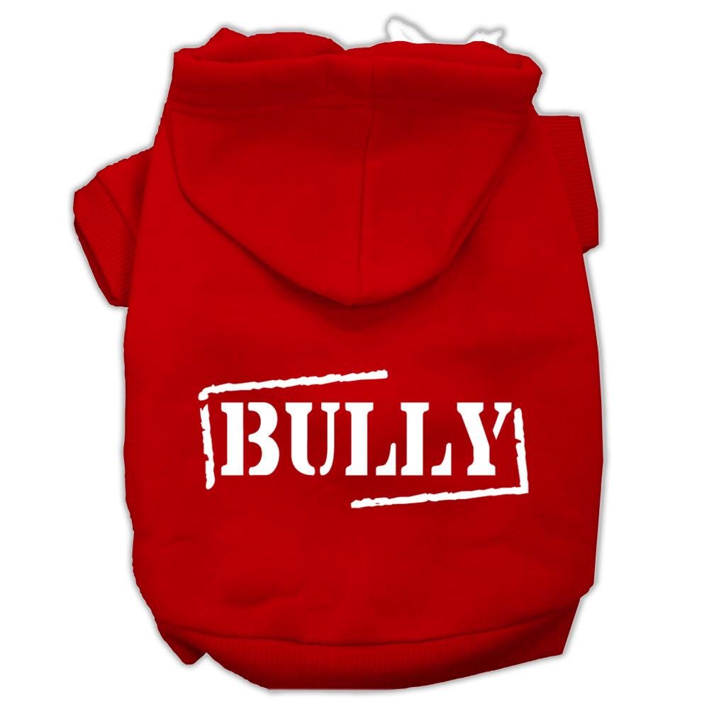 Pet, Dog & Cat Hoodie Screen Printed, 'Bully' Red Xs (0-3 Lbs.)