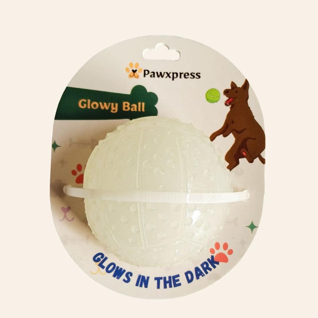PAWXPRESS Glow Ball for Dogs  Glow in The Dark, Durable TPR Fetch Ball  NonToxic, Tough Chew Toy, Floats on Water, High Bounc