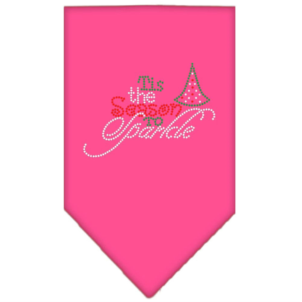 Christmas Pet and Dog Bandana Rhinestone, Tis The Season to Sparkle Bright Pink Small