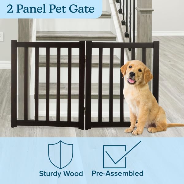 Freestanding Dog Gate - 2-Panel Foldable Indoor Pet Fence - 40x24-Inch Wood Dog Gate for Stairs, Hallways, or Doorways by PETMAK