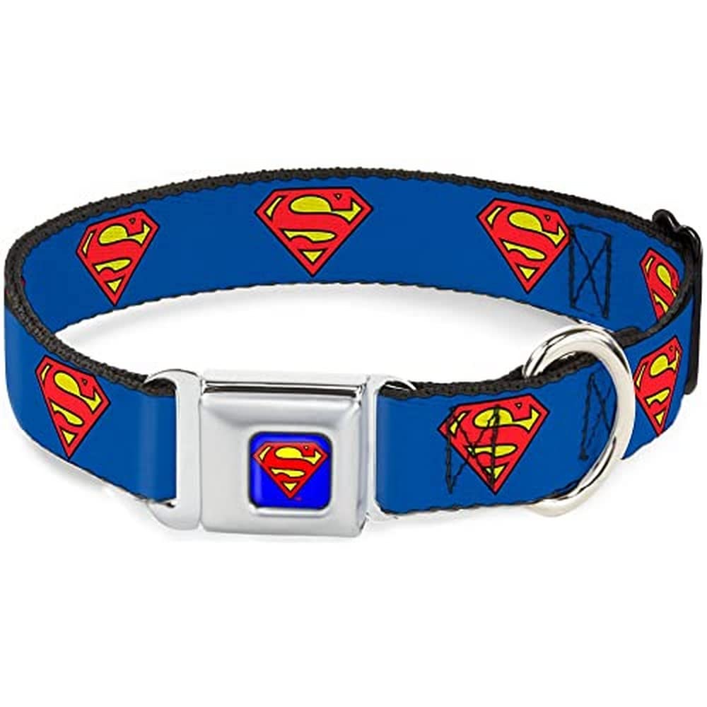 Buckle-Down Dog Collar Seatbelt Buckle Superman Shield Blue 9 To 15 Inches 1.0 Inch Wide, Multi Color (Dc-Wsm001-S)