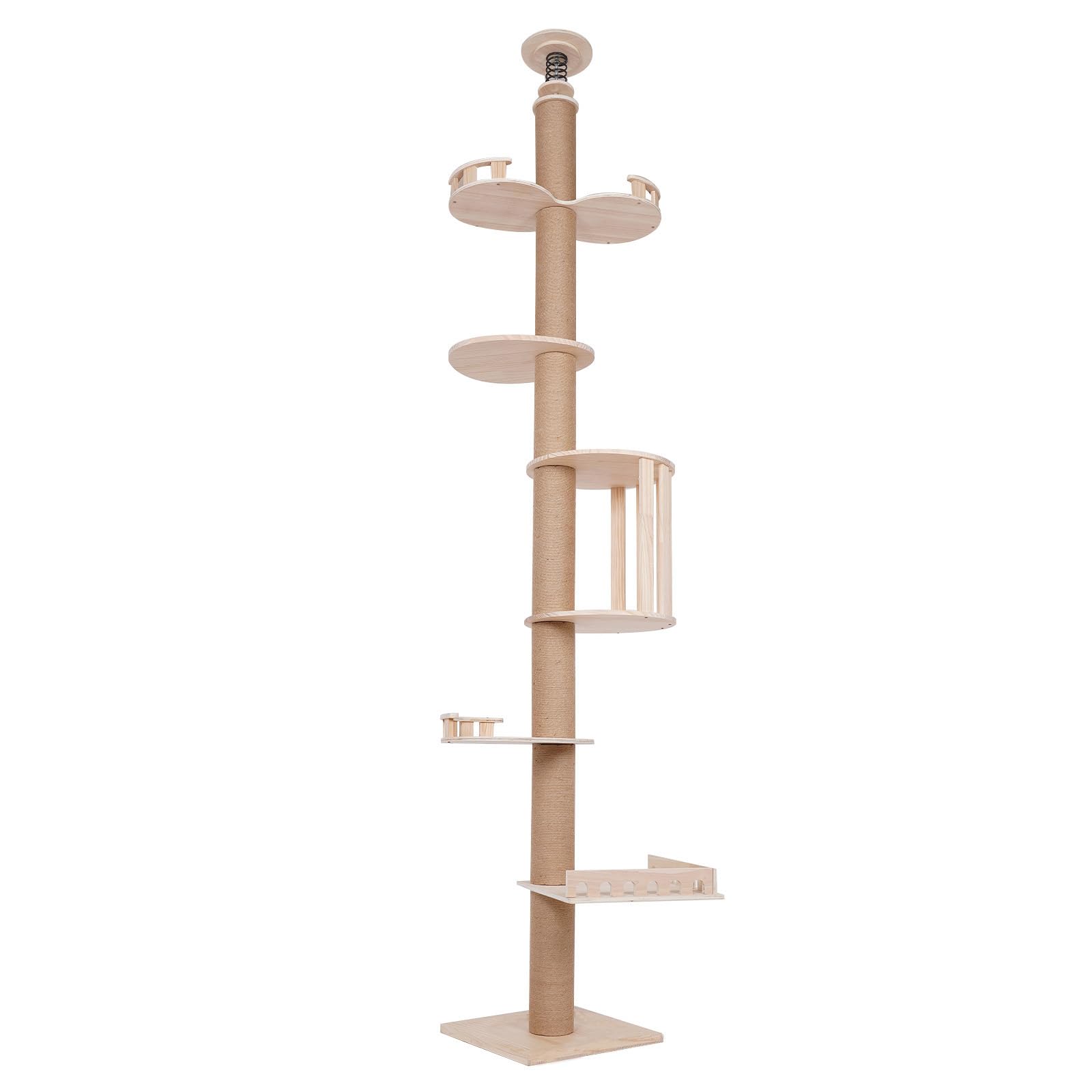 100.4-104.3Inch Cat Furniture, Tall Wood Cat Tower Tree, Modern Cat Tree Cat Furniture, Wood Color Cat Tree Branch For Large Cat