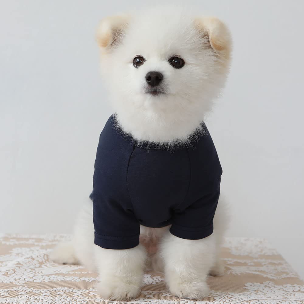 Lucky Petter Dog Shirt For Small Dogs Plain T-Shirts Soft Breathable Dog Cotton Shirt Pet Clothes (Medium, Navy)