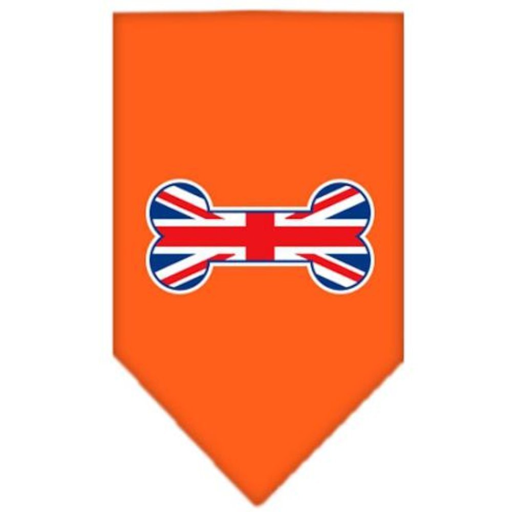 Pet and Dog Bandana Screen Printed, &quot;Bone Shaped UK Flag&quot; Orange Large