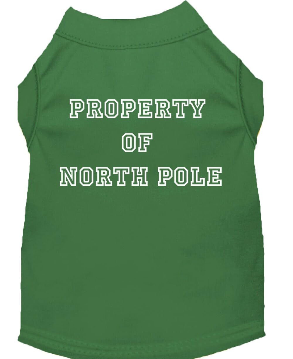Christmas Screenprinted Dog Shirt, 'Property Of North Pole' Baby Blue Xs (0-3 Lbs.)
