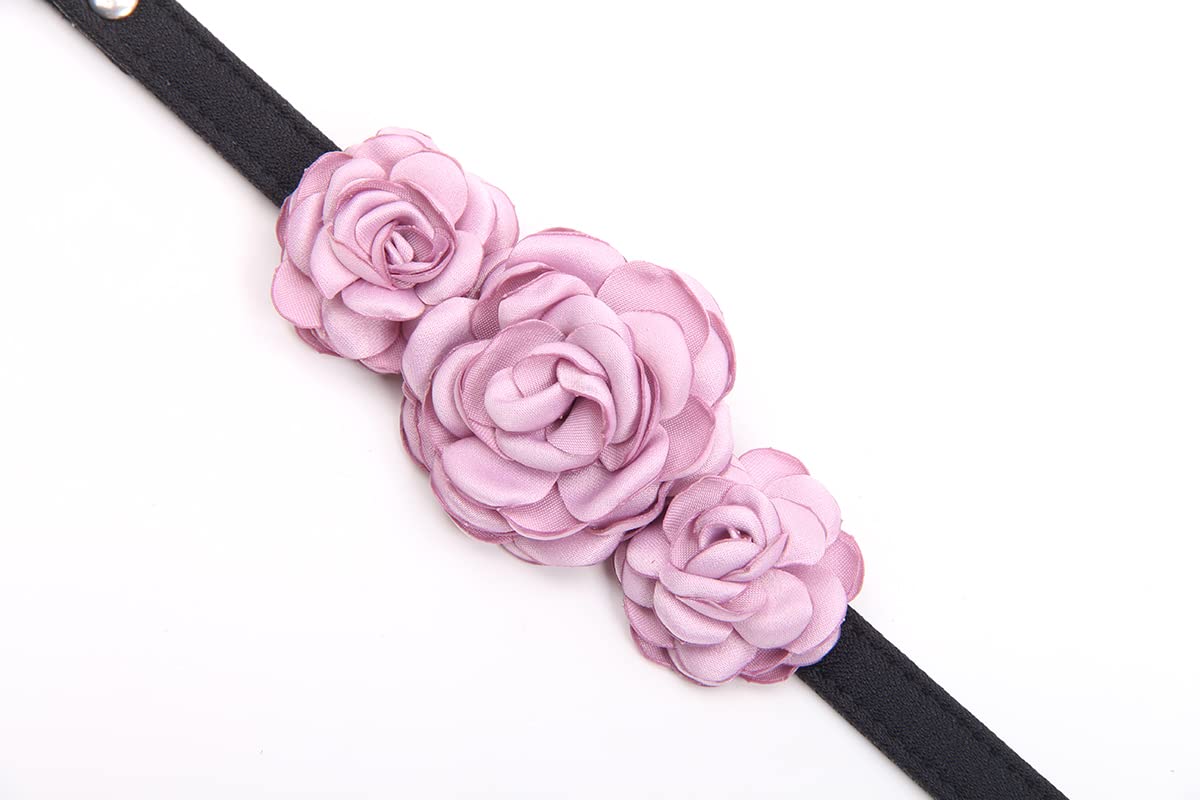 Sks Pet Roses Collar Necklace For Small Dogs Cats Girl Teacup Yorkie Handmade Adjustable Size M Purple(11~13Inch)