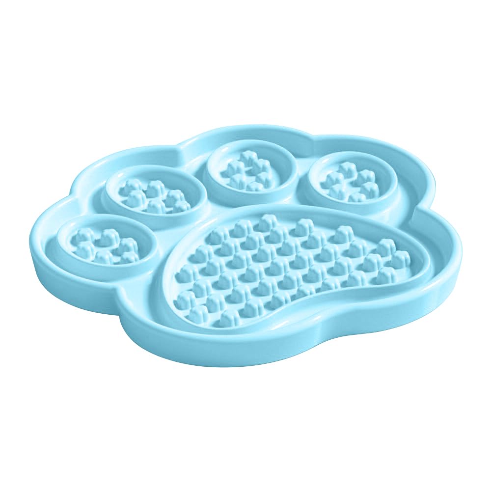 Ceramic Slow Feeder for Dogs & Cats, 7   Lick Mat and Puzzle Feeder Blue Cat Dish for Anxiety Relief, Interactive Treats and Wet