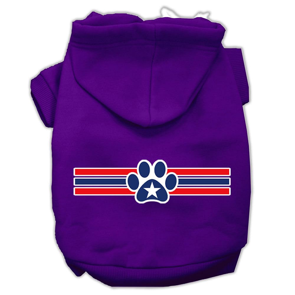 Pet Dog & Cat Hoodie Screen Printed, 'Patriotic Star Paw' Purple Xl (14-20 Lbs.)