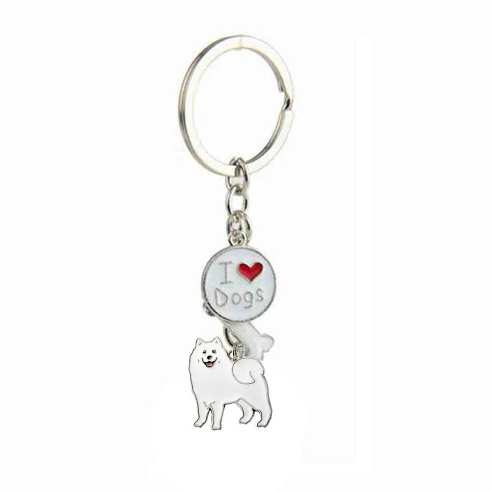 Harikaji Dog Keychain Ring, Cool Cute Pet Dog Keyring Bag Charm Mini Metal Key Ring Keyfob (Samoyed)