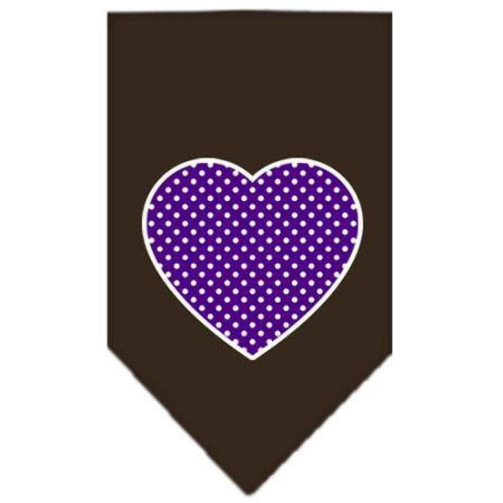 Pet and Dog Bandana Screen Printed, "Purple Swiss Dot Heart" White Small