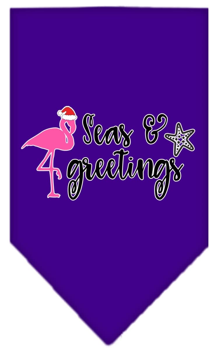 Christmas Pet and Dog Bandana Screen Printed, &quot;Seas & Greetings&quot; Purple Large