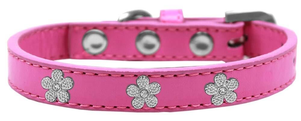 Dog, Puppy & Pet Widget Fashion Collar, Silver Flower Black 10