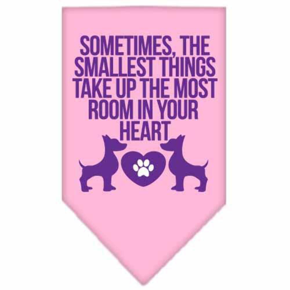 Pet and Dog Bandana Screen Printed, &quot;Sometimes, The Smallest Things Take Up The Most Room In Your Heart&quot; Light Pink Large