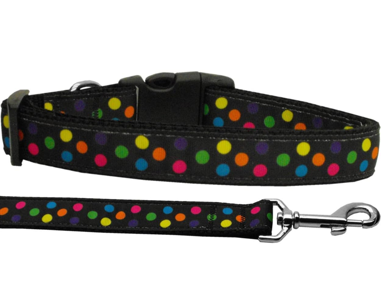 Pet Dog & Cat Nylon Collar or Leash, &quot;Black Multi Dot&quot; 3/8&quot; w x 4 ft. leash