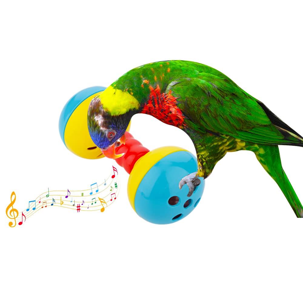 DQITJ Bird Barbell Dumbbell Toy - 2 Pcs Enrichment Rattles Bells for Small Birds, Parrots, Parakeets, Cockatiels, and Love Birds