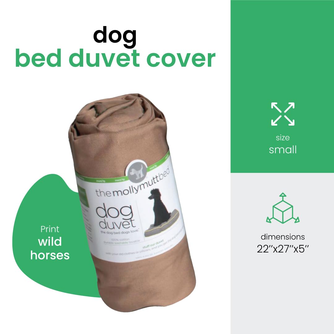 Molly Mutt Small Dog Bed Cover - Wild Horses Print - Measures 22   X27   X5 - 100% Cotton - Durable - Breathable - Sustainable -