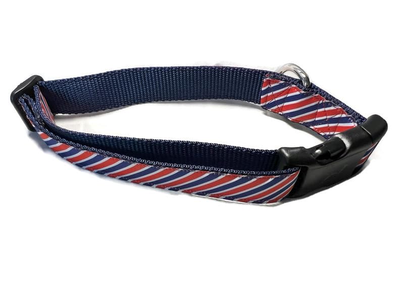 American Dog Collar, Caninedesign, Stars, Red, Blue, 1 Inch Wide, Adjustable, Plastic Buckle, Quick Release, Medium And Large (M
