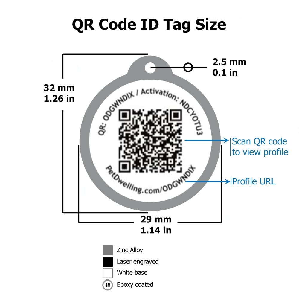 Pet Dwelling 2D Qr Code Pet Id Tag - Dog Tags - Cat Tags - Online Pet Profile - Scan Tag Location - Instant Email Notification(Red Heart)