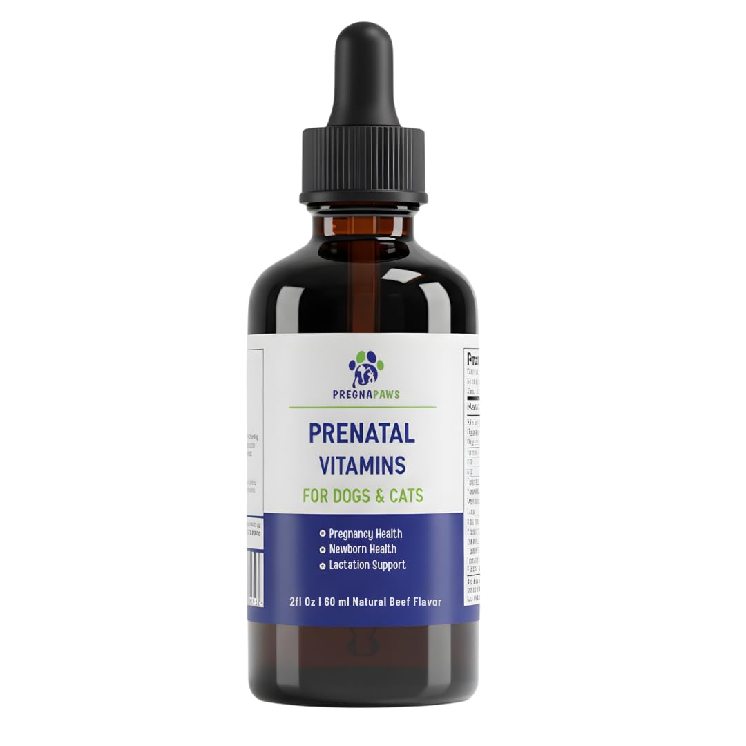 PREGNAPAWS Liquid Prenatal Vitamins for Dogs & Cats - Folic Acid, Calcium & Iron Drops - Essential Support for Dog Pregnacy, Bre
