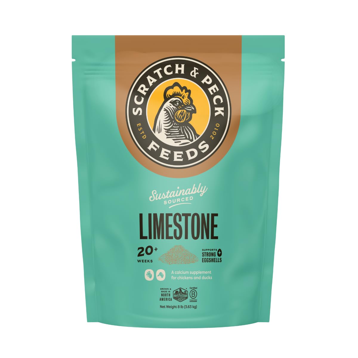 Scratch and Peck Limestone Supplement for Chickens and Ducks - High in Calcium, Made from Pure and Sustainably Sourced Limestone
