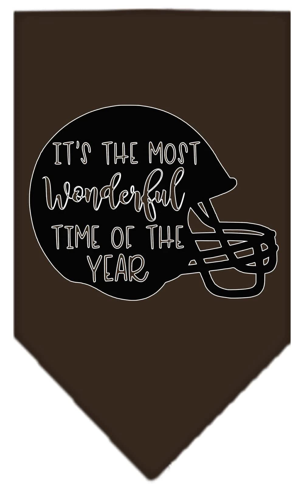 Pet and Dog Bandana Screen Printed, "It's The Most Wonderful Time Of The Year (Football)" Grey Small