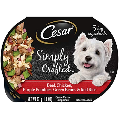 Cesar Simply Crafted Adult Soft Wet Dog Food Meal Topper Beef, Chicken, Purple Potatoes, Green Beans & Red Rice, 1.3 Oz. Tubs, (