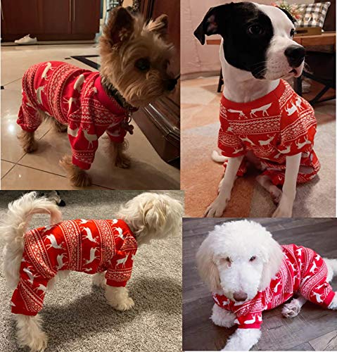 Reindeer Pet Clothes Christmas Dog Pajamas Shirts Jumpshit,Back Length 12' Small Red
