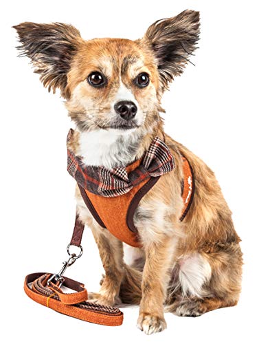 Pet Life    Luxe Pawsh 2-In-1 Mesh Reversed Adjustable Dog Harness-Leash W/Fashion Bowtie, X-Small, Orange