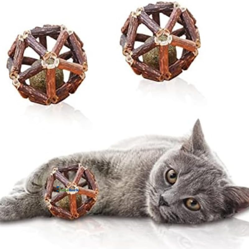 Bohobark Cat Chew Toy Catnip Toys Organic Silvervine For Cats Natural Silvervine Stick Teeth Molar Ball For Cat Kitten Kitty