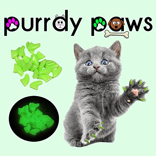 Purrdy Paws 40 Pack Soft Nail Caps For Cat Claws Green Glow In The Dark Large
