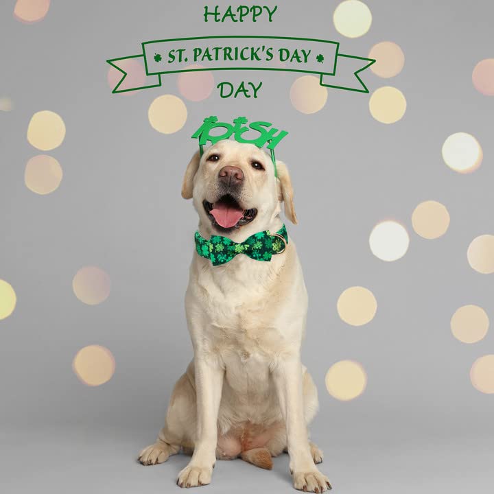 ARING PET St. Patrick 's Day Dog Collar-Cute Clovers Dog Collar with Bow, Cotton Trefoil Bowtie Dog Collars with Metal Buckle fo