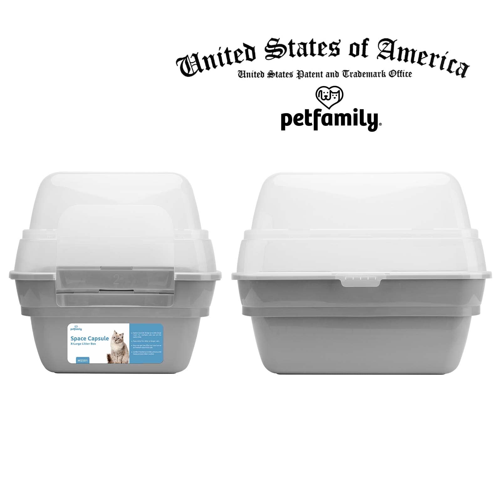 Petfamily Cat Litter Box, Large Foldable Jumbo Hooded With Transparent Lid,Grey