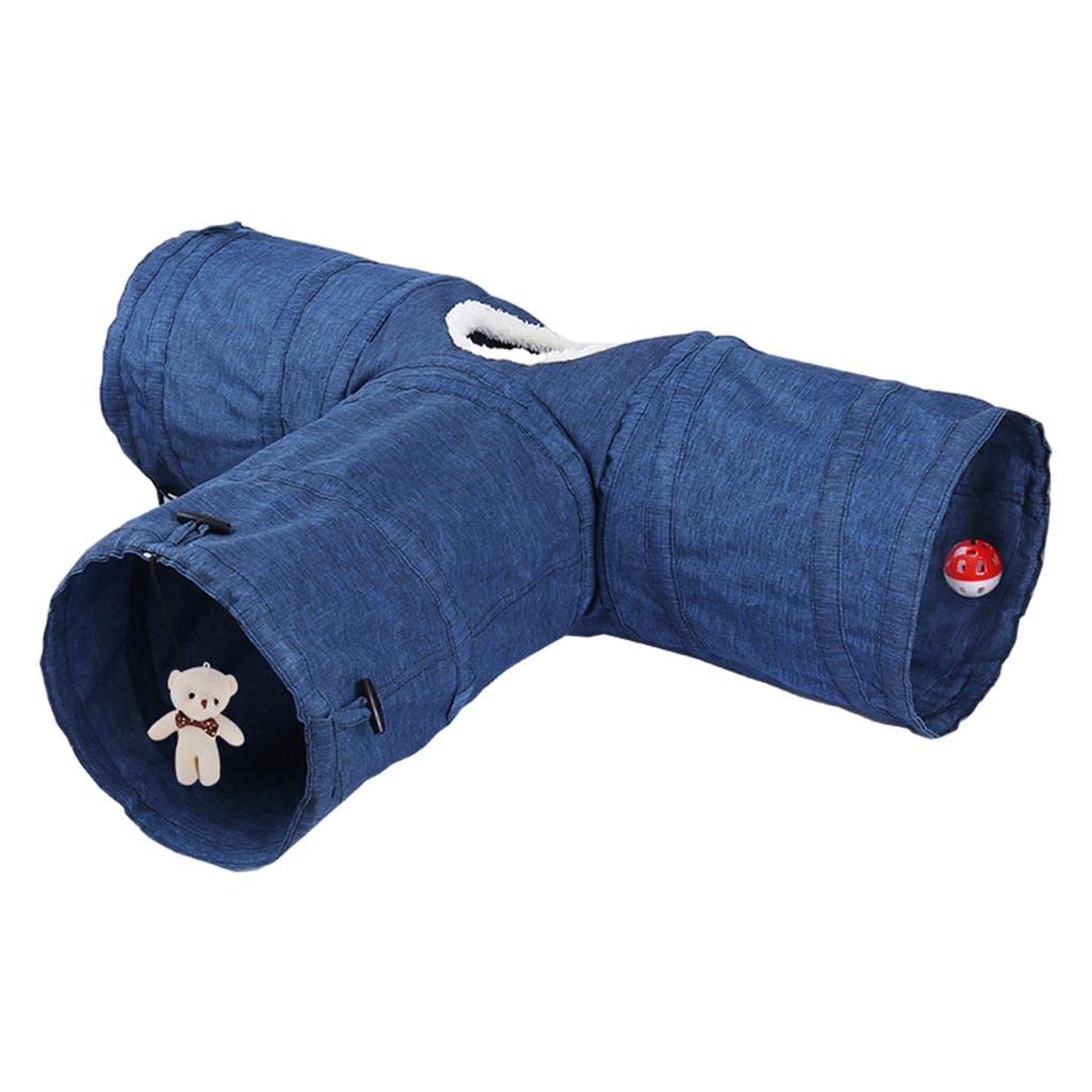 Ujeavette Cat Tunnel Collapsible 3Way Tunnel Toy Kitty Tunnel Pet Toys Peek Hole Toy Blue