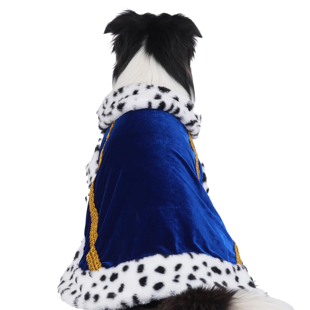 Lovelyshop Pet Serial Lux Fur Blue Cat Dog Cloak For Halloween Costumes, King Queen Prince And Princess Cosplay-L