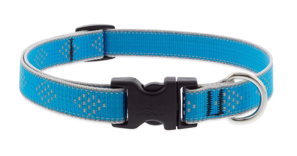 Lupine Reflective Small Dog Collar 3/4'' Wide Blue Diamond Adjusts from 9'' to 14''