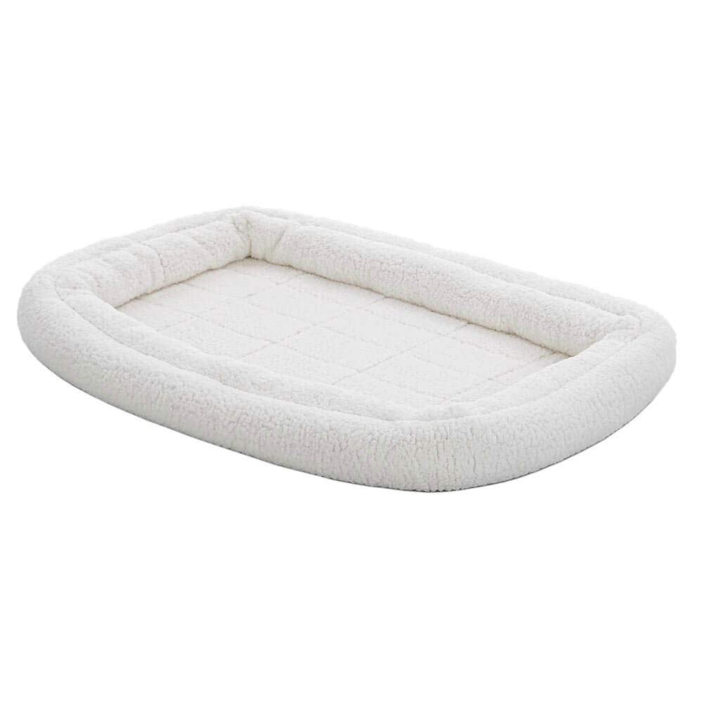 Midwest Homes For Pets Double Bolster Pet Bed | 36-Inch Dog Bed Ideal For Medium / Large Dog Breeds & Fits 36-Inch Long Dog Crates White Fleece