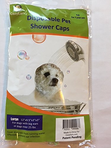 CozyEars Disposable Pet Shower Caps, Shower, Raining, Swimming, Dogs, 12 Caps in a Pack (Large)