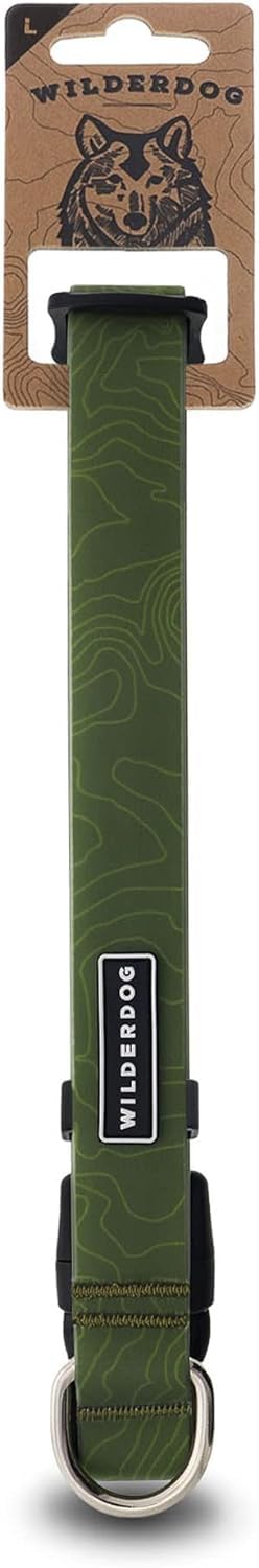 Wilderdog Waterproof Dog Collar- Repels Water & Dirt - Large 17''-24'' - Olive
