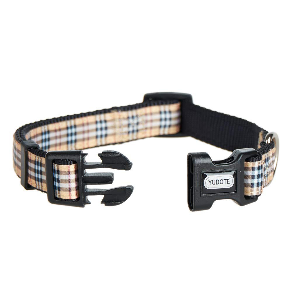 Yudote Dog Collar With Classic Beige Plaid, Durable Nylon Collar, Soft And Comfortable, Adjustable Collars For Dogs & Puppies, M