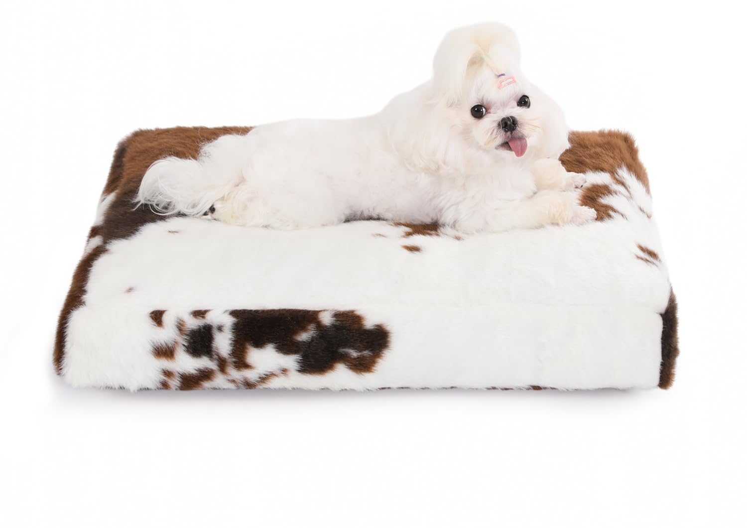 Bedfolks Waterproof Crate Bed, Plush Dog & Cat Bed With Removable Washable Cover, Faux Fur Kennel Pad, 17''X12'', Cow Print