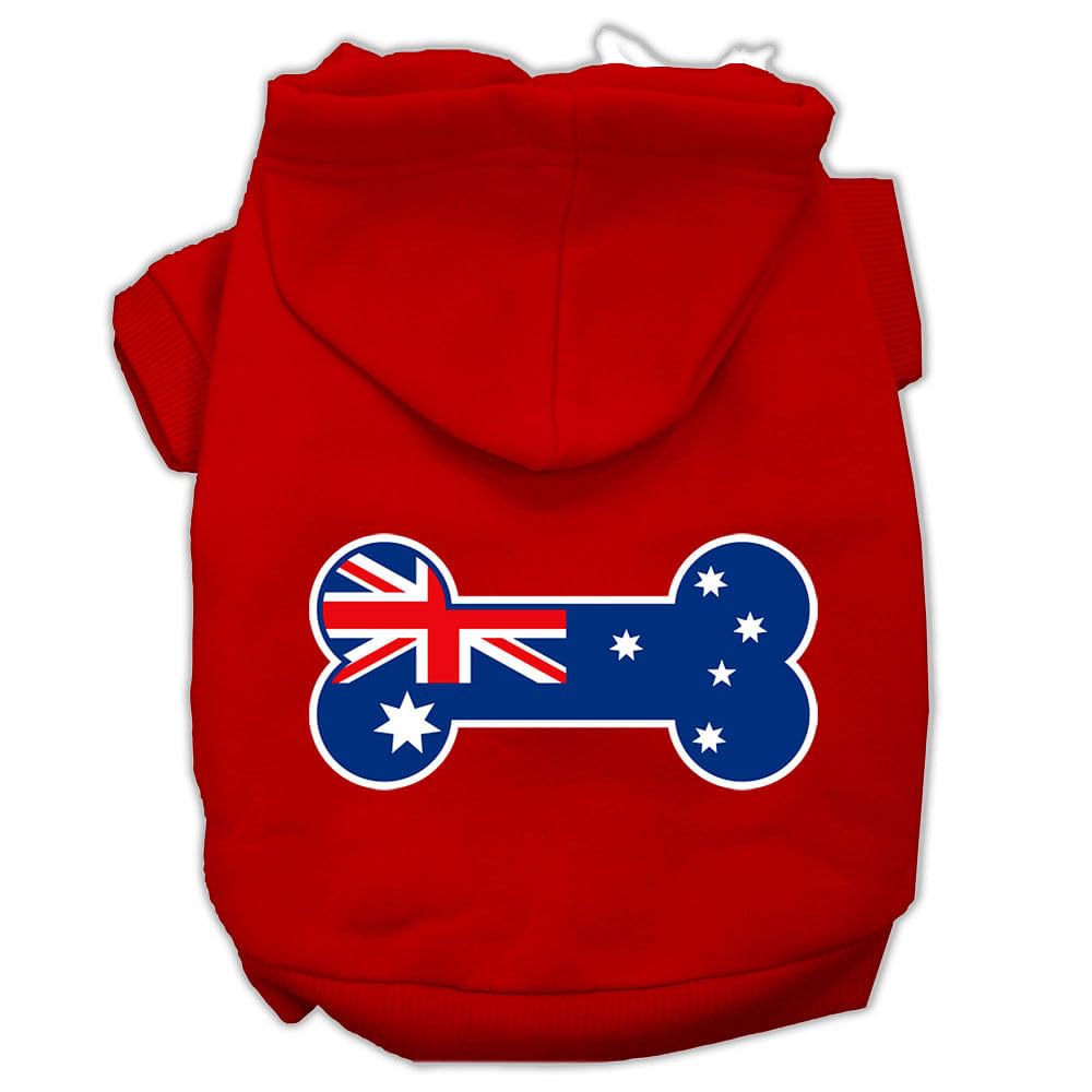 Pet Dog & Cat Hoodie Screen Printed, 'Bone Shaped Australian Flag' Red 3Xl (25-35 Lbs.)