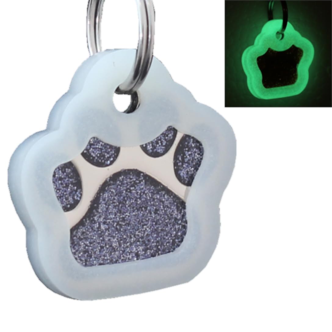 Io Tags Pet Id Tags, Personalized Dog Tags And Cat Tags, Custom Engraved, Easy To Read, Cute Glitter Paw Pet Tag (Black + Silenc
