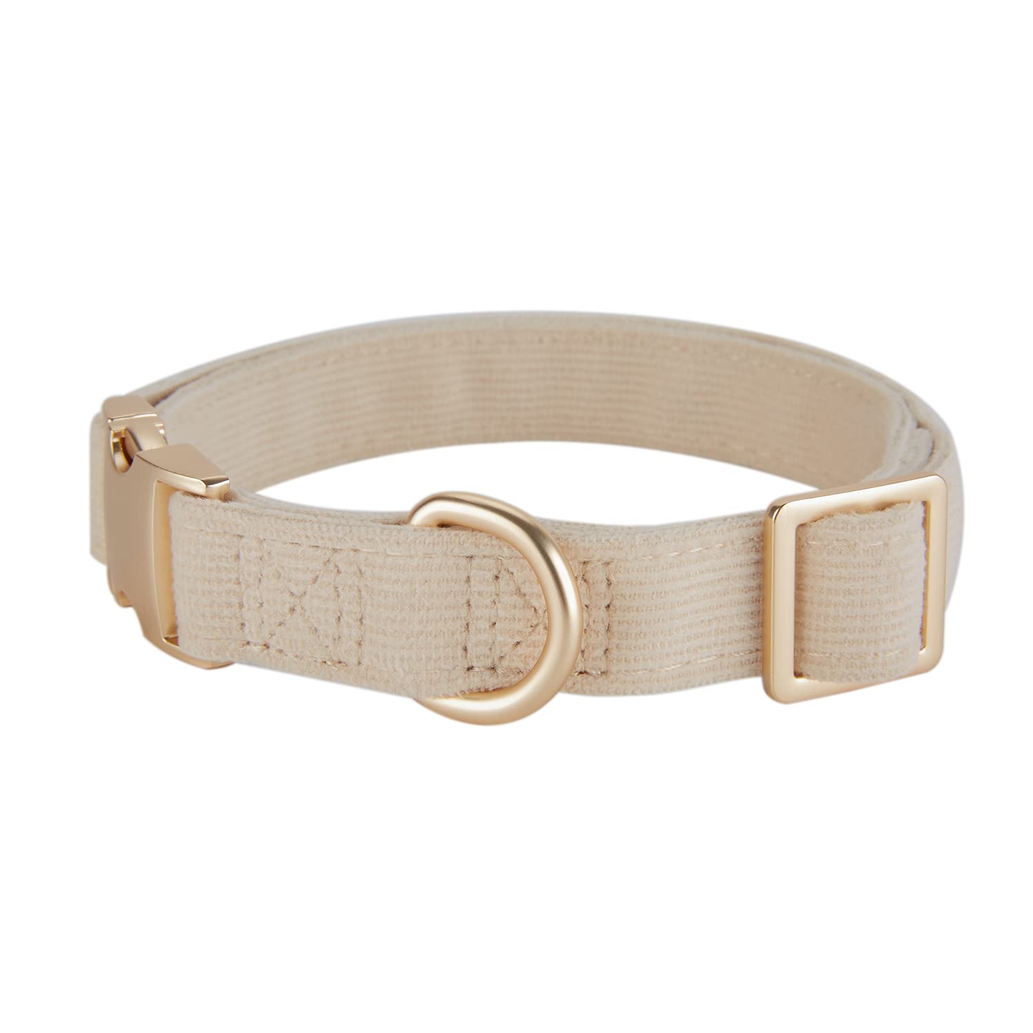 Petiry Soft Corduroy Fibric Dog Collar with High Grade Metal Buckle, for Large Dogs.(White,Large:17-26'')