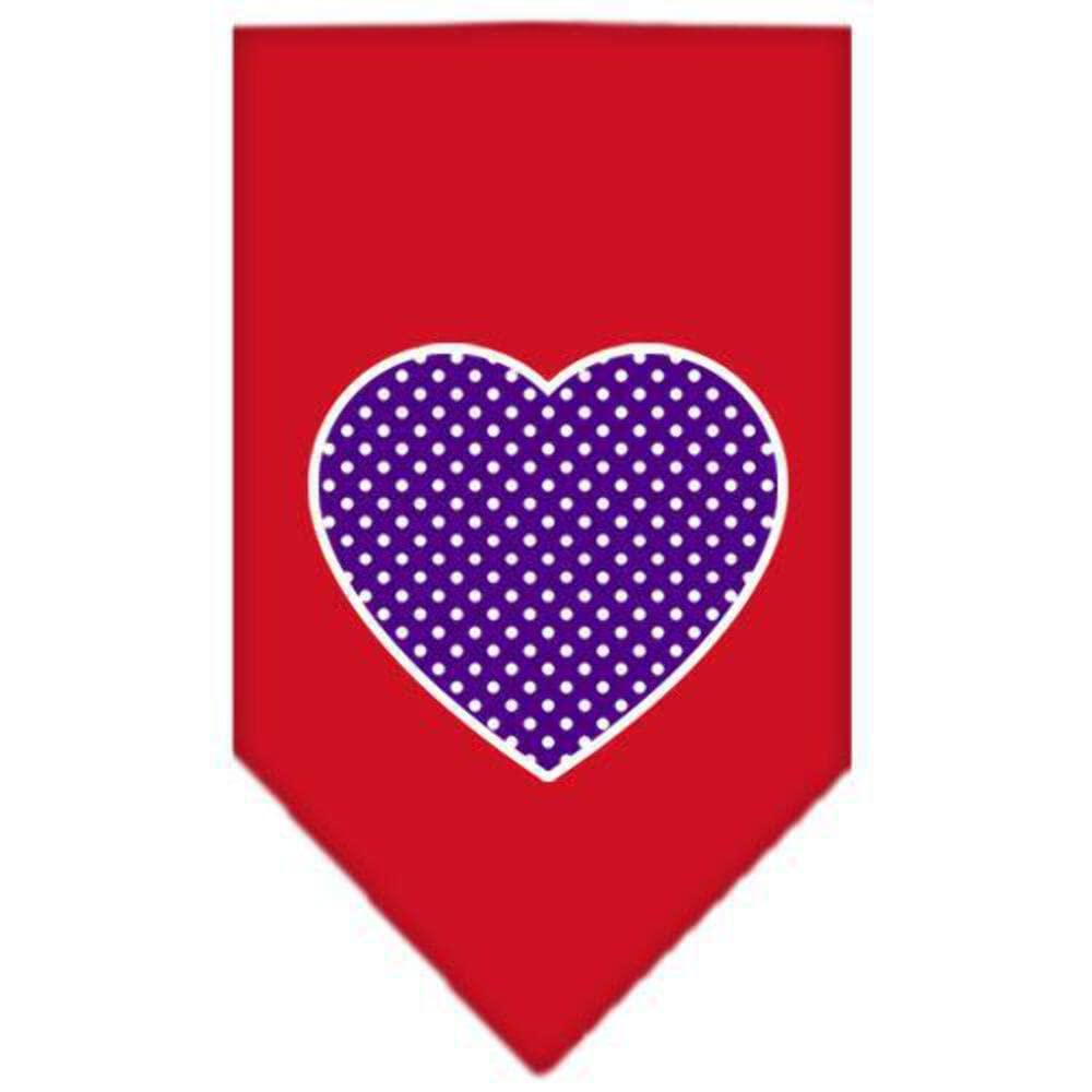 Mirage Pet Products Purple Swiss Dot Heart Screen Print Bandana for Pets, Large, Red