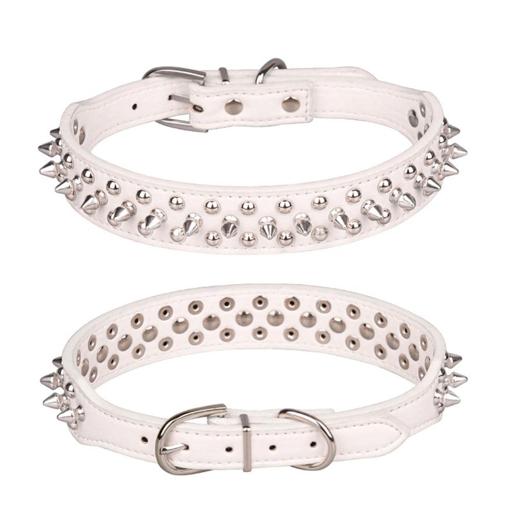 Spiked Dog Collar Soft Pu Leather Mushrooms Rivet Spike Studded Puppy Adjustable Cat Collars White S