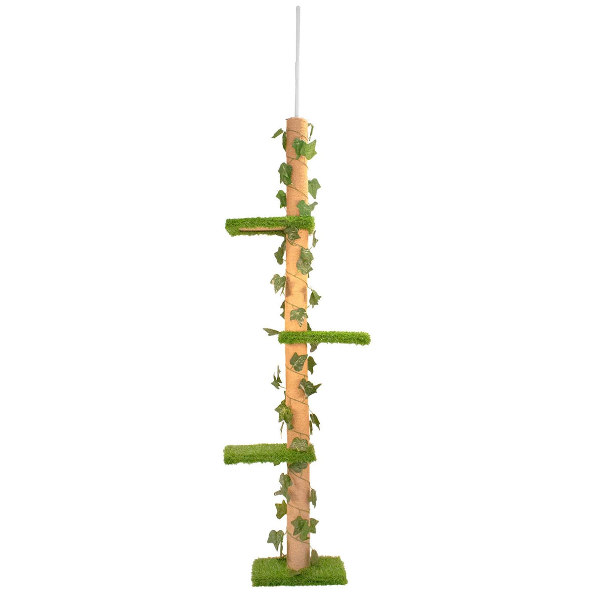 Downtown Pet Supply 4-Level Tall Cat Tower For Indoor Cats, Synthetic Grass - Tightly Woven Sisal Rope Cat Scratching Post With Stable Wooden Base - Extends From 93-97.5'