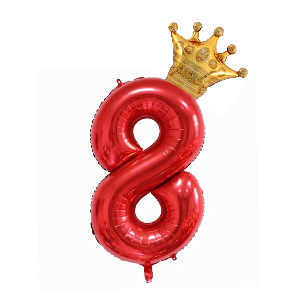 40 Inch Red Crown Number 8 Balloon
