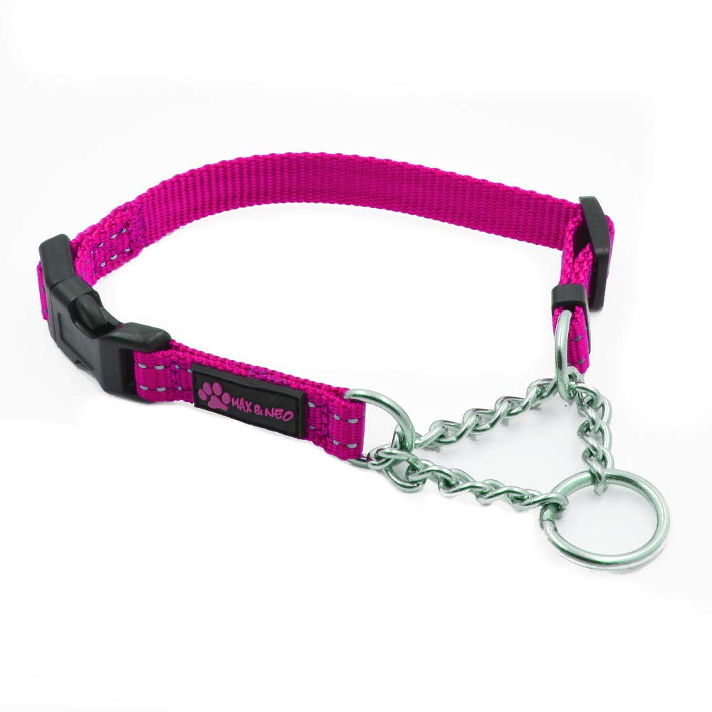 Max and Neo Stainless Steel chain Martingale collar - We Donate a collar to a Dog Rescue for Every collar Sold (X-Small, Pink)