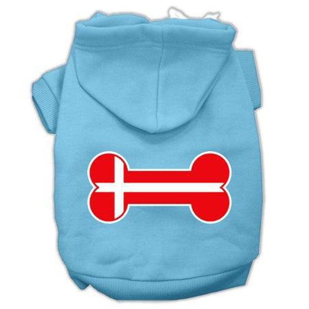 Mirage Pet Products 12&quot; Bone Shaped Denmark Flag Screen Print Pet Hoodie, Medium, Baby Blue